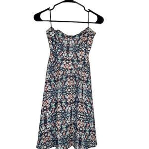 WAYF Women’s Blue Watercolor Print Accordion Spaghetti Strap Summer Dress Small